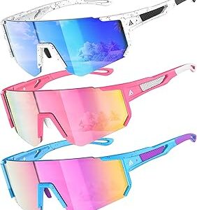 Kids Sunglasses Youth Baseball Softball Sunglasses for Girls Boys Age 4-14 UV Protection Sports Kids 3 Pack