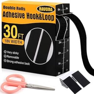 Navona 30Ft x 1 Inch Hook and Loop Strips with Adhesive – 2 Rolls Heavy Duty Hook and Loop Tape with Backing for Home, Office, School, and Crafting Projects, Black