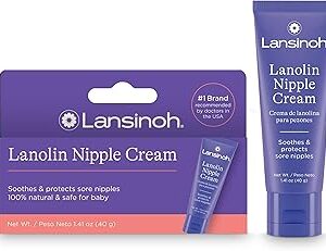 Lansinoh Lanolin Nipple Cream Safe for Breastfeeding Baby, 100% Natural Nipple Butter, Breastfeeding Essentials for Postpartum Moms, 1.41 Ounces