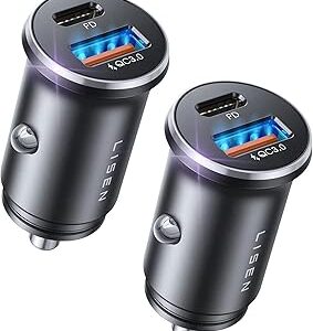 LISEN Car Charger USB C, 69W Cigarette Lighter USB Charger Adapter, Car Accessories Gifts for Men, Mini USBC Cars Fast Charging Adapter USBC Type C 12V Plug Outlet, for iPhone 17 Pro Max 16 15 14 13