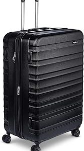 Amazon Basics 30 Hardside Large Checked Luggage, Hardshell Suitcase With Four Multi-directional Wheels, Expandable For Up to 15% More Space, Scratch-Resistant Shell, Black