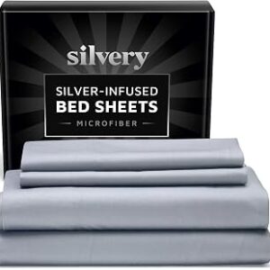 Silvery Silver Infused Bed Sheets Set - Ultra-Soft Temperature-Regulating Fabric with Self-Cleaning Technology™ That Stays Fresh 3X Longer for Hygienic Sleep - Ultra Soft Luxury Bedding Set