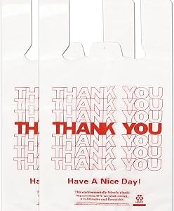 YoYoRain White Thank you T shirt bag, Grocery shopping bag Reusable and Disposable Supermarket Bag 11''x6''x21'' 100PCS