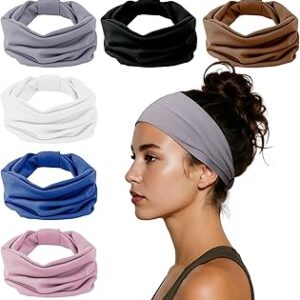 HSEM Headbands for Women, Wide Elastic Head Bands, Non-Slip Thick Hair Bands, Sports Stretchy Sweat Bands, Large Knotted Soft Headband for Washing Face, Makeup, Workout, Spa, Running, Fashion, 6-Pack