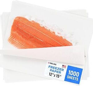 1000 Pcs Freezer Paper Sheets, 12 x 15, Poly-coated on one side - Prevents from Freezer Burn - Moisture-Resistant Wrapping Paper for Meat, Fish, Vegetables - Keeps Meat fresh for up to 1 Year