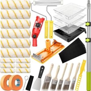 38PCS Paint Roller Kit with 2 to 4 FT Extension Pole,4 9 Paint Rollers,Paint Brush Extender,Paint Brushes Set & Professional Painting Supplies for Walls, Ceilings and Home Renovation