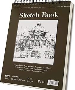 Fuxi 9 x 12 Sketch Book, Top Spiral Bound Sketch Pad, 100 Sheets 68lb/100gsm Acid-Free Drawing Paper, Art Sketchbook for Drawing Pad for Kids Artists & Beginners Professional Art Supplies for Adults