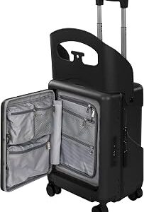 20 Ride-On Luggage with Child Seat, Hardside Carry-On Suitcase with Front Access Shockproof Silent Spinner Wheels, TSA Lock, Charging Port for Kids & Adults & Busy Moms