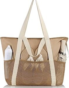 HOMESPON Beach Bag Large Waterproof Sandproof Tote for Women with Zipper and Mesh Pockets