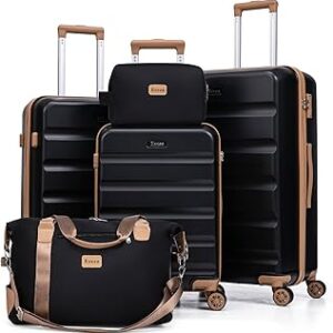 Luggage Sets 5 Piece,Hard Case Suitcase Set with Spinner Wheels,Hardshell Lightweight Travel Luggage with TSA Lock (Black,20/24/28 Inch)