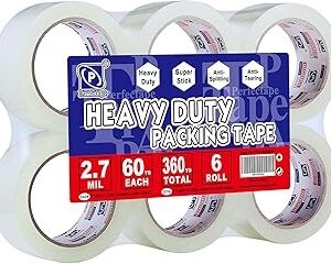 P PERFECTAPE Heavy Duty Packing Tape 6 Rolls, Total 360Y, Clear, 2.7 mil, 1.88 inch x 60 Yards, Ultra Strong, Refill for Packaging and Shipping
