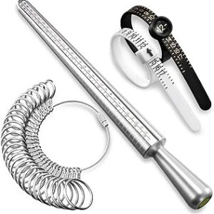 Meowoo Ring Sizer Measuring Tool Set, Ring Gauges with Finger Sizer Mandrel Ring Sizer Tools for Jewelry Sizing Measuring, 4 pcs, Silvery