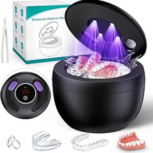 Upgraded Ultrasonic Retainer Cleaner Machine, 45kHz Ultrasonic Dentures Cleaner for Night Guards, Braces, Aligner, Toothbrush, Jewelry and More, 200ML Capacity, Black1