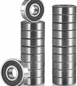YAMASO 20 Pcs 608 2RS Ball Bearings – Bearing Steel and Double Rubber Sealed Miniature Deep Groove Ball Bearings (8mm x 22mm x 7mm)