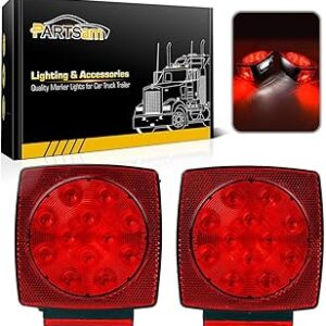 Partsam 12V Submersible Square Led Trailer Light,Red White LED Stop Turn Tail License Brake Running Light Lamp for Trailers Under 80 Boat Trailer Truck Marine Camper RV Snowmobile,IP68,DOT Compliant