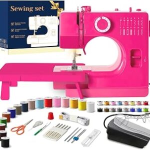 Sewing Machine, Portable Beginner Mini Sewing Machine for Home Use, Easy Mending & DIY Crafts, Compact Desktop Sewing Machine for Repairs, Gift for Kids & Adults (Bright pink)