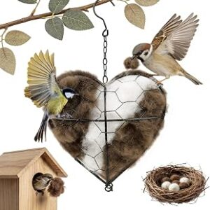 KOSIMI Handmade Alpaca Fiber Bird Nesting Heart, Birds Nests Material Holder, Hummingbird Houses Nest Boxes Gifts for Outside Garden Art Birdhouse, Birds Lovers, Winter Tree Shelter for Wild Bird