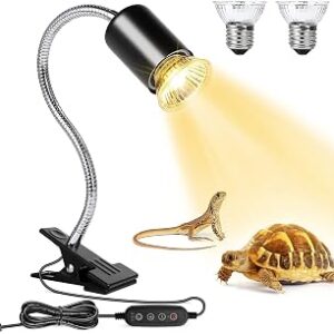 Reptile Heat Lamp, UVA UVB Reptile Light with 360° Rotatable Hose and Timed, Heating Lamp with 2 Bulbs Suitable for Bearded Dragon Reptiles Turtle Lizard Snake (Heat Lamp 25w/50w Bulb)