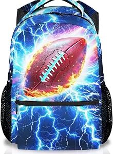 Boys Backpack for Kids, Football School Bookbag for Child Elementary Middle Students - Water Resistant Teens Schoolbag with Lightning Print (17 Inch)