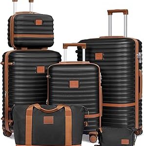 Joyway Luggage Set 3 Piece Suitcase Sets with Spinner Wheel,Hardside Expandable Travel Laggage with TSA Lock (13/20/24/28 Black brown