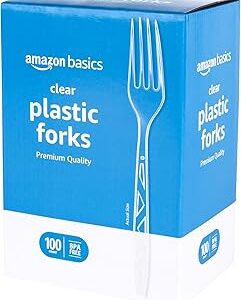 Amazon Basics Disposable Clear Plastic Forks, Premium Quality, 100 Count, Large Pack