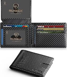 RUNBOX Wallet for Men Slim Rfid Leather 2 ID Window With Gift Box | Slim, Rfid, 2 ID Window, With Gift Box, Slim, Rfid