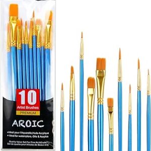 Acrylic Paint Brush Set, 1 Packs / 10 pcs Watercolor Brushes Painting Brush Nylon Hair Brushes for All Purpose Oil Watercolor Painting Artist Professional Kits.