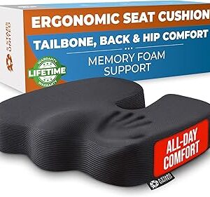 5 STARS UNITED Seat Cushion - Memory Foam Chair Cushion for Tailbone Pain Relief - Ergonomic Support for Coccyx, Sciatica & Butt - Office, Desk & Gaming Chair, Car Seat, Wheelchair, Airplane, Black