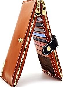 ANDOILT Women's Genuine Leather Wallet RFID Blocking Credit Card Holder Zipper Purse Cell Phone Handbag