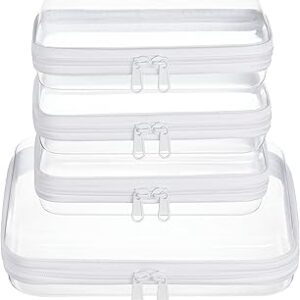 4 pcs Clear Zipper Pouches,Hard Shell Zipper Case, Toiletry Bag for Travel, CLear Diaper Bag, Toiletry Pouch, Travel Organizer, Cosmetic Bag,Toy Storage Bins (M+3S)
