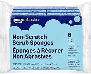 Amazon Basics Non-Scratch Dual-Sided Sponges for Nonstick Pots and Pans, Dish Scrubber, All-Purpose, 6-Pack, Packaging May Vary