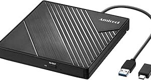 Amicool External DVD Drive USB 3.0 USB C CD Burner CD/DVD +/-RW Optical Drive, Slim Portable DVD CD ROM Rewriter Writer Duplicator for Laptop Desktop PC Windows 11/10/8/7 MacBook Mac Linux OS Apple