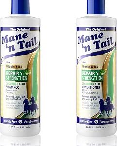 Mane 'n Tail Repair 'n Strengthen Shampoo & Conditioner (20 Oz Each) – Cucumber & Aloe, Sulfate & Paraben Free, Vegan, with Argan, Coconut, Hyaluronate & Biotin for Strong, Healthy Hair