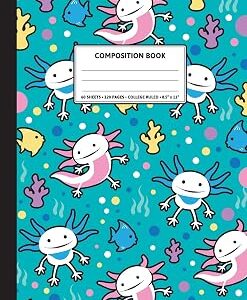 Composition Notebook: Cute Axolotl Aquatic Pattern. Blank Lined.
