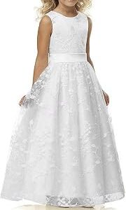 A line Wedding Pageant Lace Flower Girl Dress with Belt
