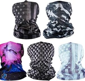 S A Company 5-Pack UV Face Shield | UV 30+ Multipurpose Neck Gaiter Balaclava for Adults | Multiple Color Packs