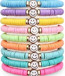 JIASHUYEYE Preppy Bracelets for Teen Girls - Stackable Boho Surfer Friendship Bracelets Set for Little Girls & Women