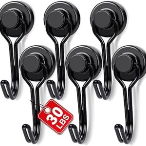 E BAVITE Magnetic Hooks, 30lbs+ Magnet Hook 2026 Cruise Cabin Ship Essentials Heavy Duty Strong Magnets Refrigerator Fridge Hanging for Classroom Beach Vacation Kitchen Grills Home 6pcs (Black)