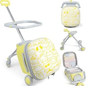 Orzbow 2-In-1 Ride On Luggage, Expandable Ride On Suitcase for Kids with Spinner Wheels, Carry On Luggage with Detachable Seat, Double as Stroller, Safety Guardrail, Help Your Child Relax, Yellow