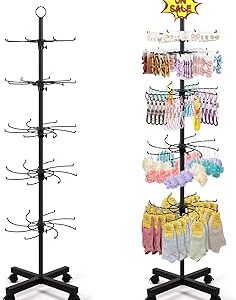 Flenpptly Retail Display Stand, 5-Tier Rotating Display Rack for Store Display, Movable and Adjustable Spinning Display Stand for Earrings, Jewelry, Keychains, Socks Display (Black)