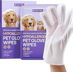 HICC PET Cleaning Deodorizing Glove Wipes for Dogs & Cats, Vet Recommended Hypoallergenic Hydrating & Nourish Fur Pet Grooming Glove Wipes, Pet Bathing Wipes for Horse Coat Care,6pcs Unscented