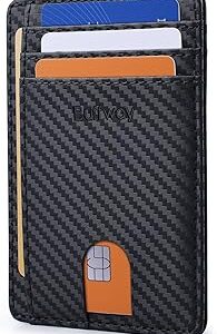Buffway Slim Minimalist Front Pocket RFID Blocking Leather Wallets for Men and Women - Carbon Fiber Black