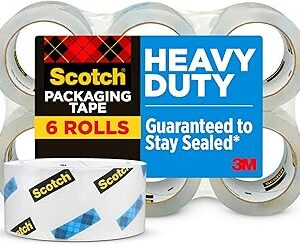 Scotch Heavy Duty Packaging Tape, 1.88 x 54.6 yd, Designed for Packing, Shipping and Mailing, Strong Seal on All Box Types, 3 Core, Clear, 6 Rolls (3850-6)