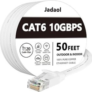 Jadaol Cat 6 Ethernet Cable 50 ft, 10Gbps Support Cat8 Cat7 Network, Flat RJ45 LAN Patch Cable, High-Speed Wired Internet Cable for Router, Modem, Switch, Gaming Consoles, PC, Streaming Devices, White