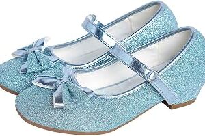 Daydance Kids Toddler Girls Dress Shoes Pumps Low Heels Sparkling Flower Mary Jane Footwear for Party Prom Wedding Birthday