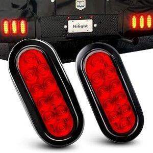 Nilight - TL-01 6 Oval Red LED Tail 2PCS w/Surface Mount Grommets Plugs IP65 Waterproof Stop Brake Turn Trailer Lights for RV Truck Jeep
