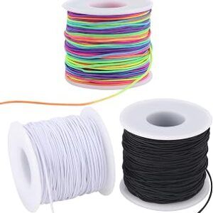 Stretchy String for Bracelets, 3 Rolls 1 mm 495 Feet Sturdy Elastic String Cord for Jewelry Making, Necklaces, Beading and Crafts (1.0mm (Black&Wihte&Rainbow))