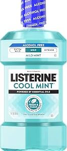 Listerine Cool Mint Alcohol-Free Mild Mouthwash, Oral Rinse Kills 99.9% of Germs That Cause Bad Breath, Less Intense Taste, Mild Mint Flavor, 1 L