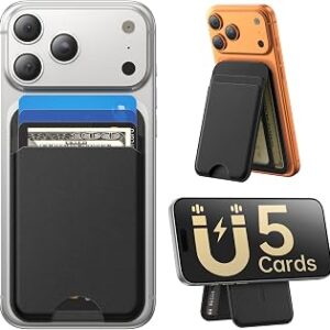 for MagSafe Wallet with Stand, 5 Card Holder, Slim Leather Magnetic Wallet for iPhone 17/16/15/14/13/12 Pro Max Plus Air Series, 3 Card Slots & 1 Cash Slot,Black