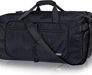 Fmeida 65L Duffle Bag with Shoes Compartment, Foldable Travel Duffel Bags for Men Women, Large Packable Travel Bag Water Repellent & Tear Resistant (Black)